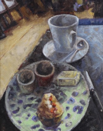  Coffee And A Bun   oil on canvas ... 24 X 20  inches