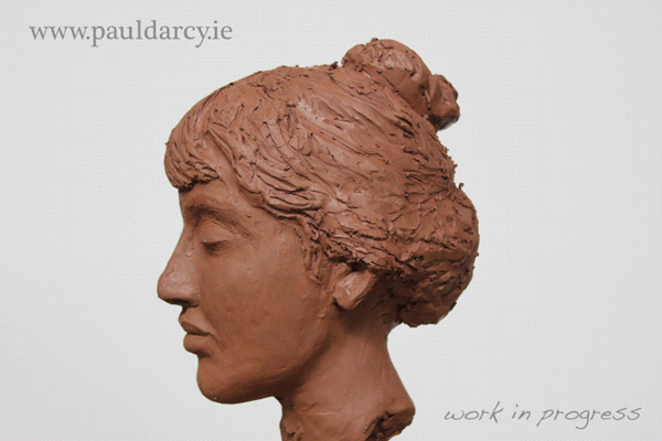 Clay sculpture of young girl by artist Paul D'Arcy